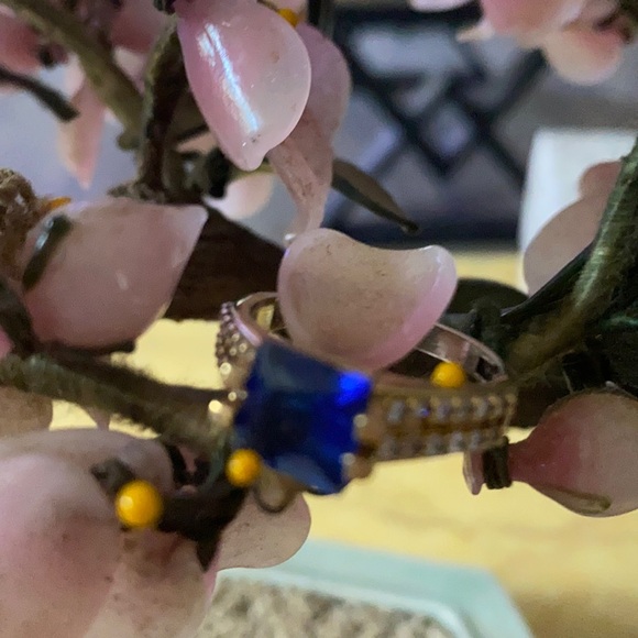 Vintage 925 natural sapphire & white sapphire ring